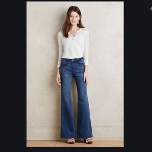 Anthropologie Pilcro high rise flare leather trim